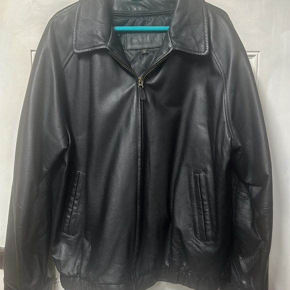 Large Tall black leather zip out liner warm coat jacket St John’s Bay - Picture 1 of 8